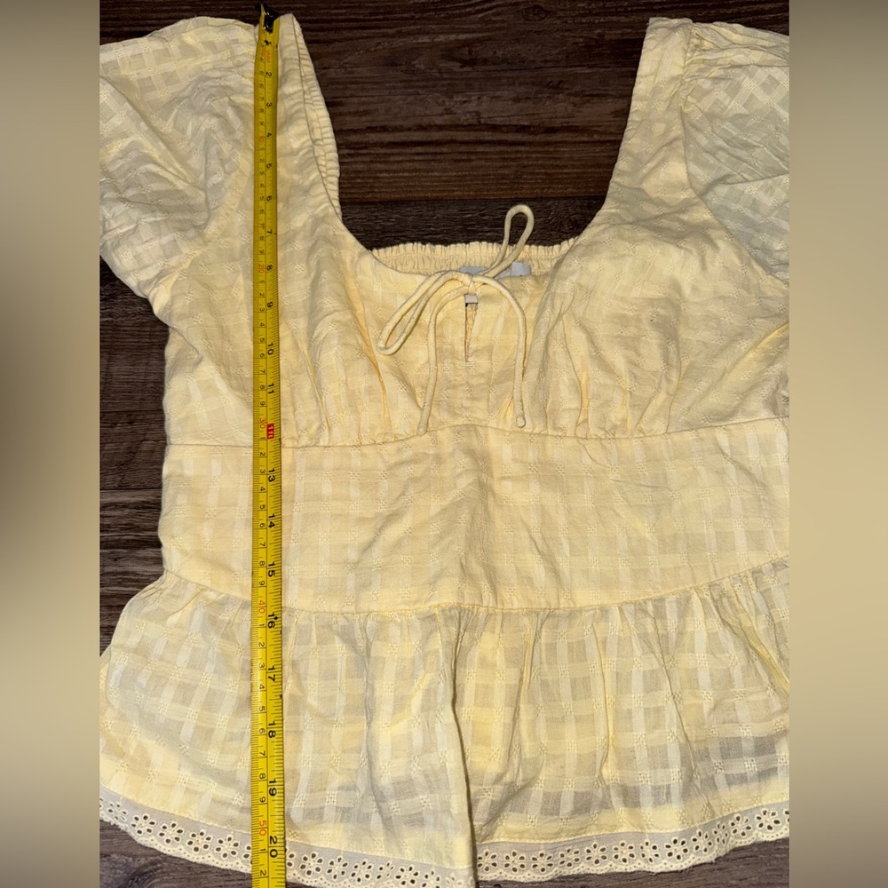 Hollister Yellow Puff Sleeve Peplum Top Small Smocked Cottagecore - Picture 7 of 7